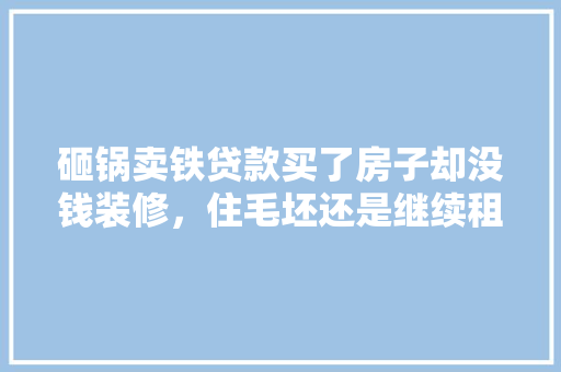砸锅卖铁贷款买了房子却没钱装修，住毛坯还是继续租房，没准备装修买什么东西。 砸锅卖铁贷款买了房子却没钱装修，住毛坯还是继续租房，没准备装修买什么东西。 装修知识