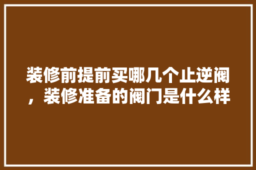 装修前提前买哪几个止逆阀，装修准备的阀门是什么样的。 装修前提前买哪几个止逆阀，装修准备的阀门是什么样的。 装修知识