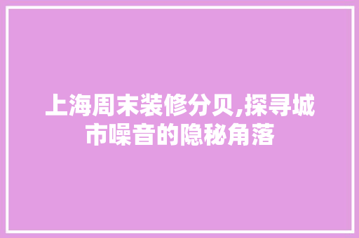上海周末装修分贝,探寻城市噪音的隐秘角落 上海周末装修分贝,探寻城市噪音的隐秘角落 家居设计
