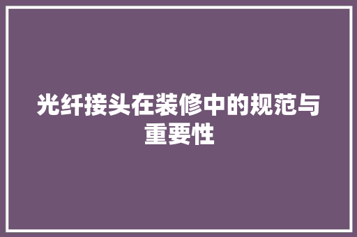 光纤接头在装修中的规范与重要性 光纤接头在装修中的规范与重要性 买房须知
