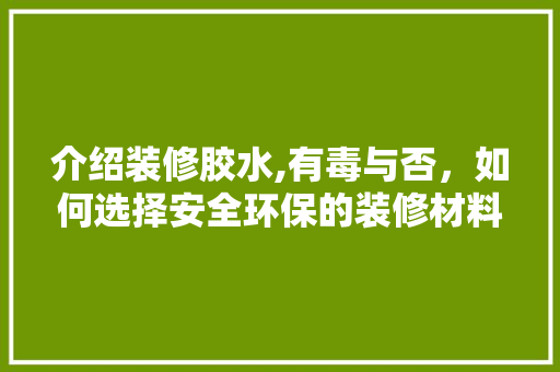 介绍装修胶水,有毒与否，如何选择安全环保的装修材料 介绍装修胶水,有毒与否，如何选择安全环保的装修材料 二手房