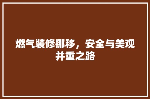 燃气装修挪移，安全与美观并重之路 燃气装修挪移，安全与美观并重之路 家居装饰