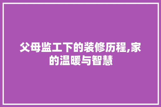 父母监工下的装修历程,家的温暖与智慧 父母监工下的装修历程,家的温暖与智慧 买房须知