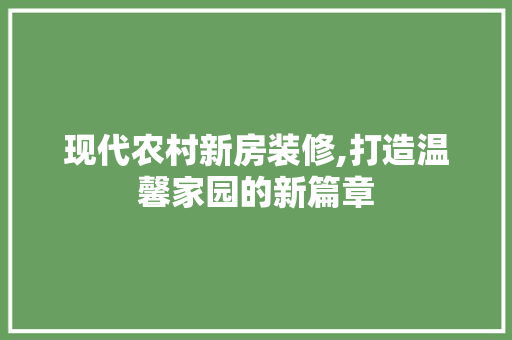 现代农村新房装修,打造温馨家园的新篇章 现代农村新房装修,打造温馨家园的新篇章 二手房
