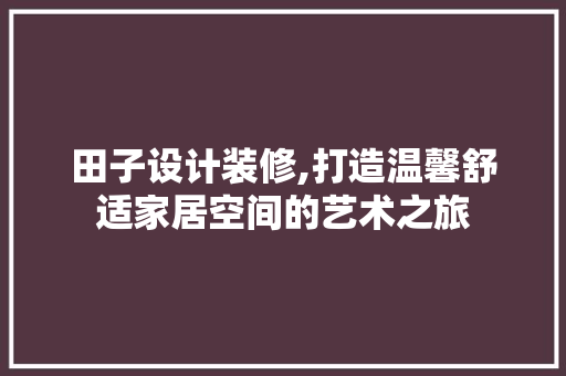 田子设计装修,打造温馨舒适家居空间的艺术之旅 田子设计装修,打造温馨舒适家居空间的艺术之旅 家居装饰