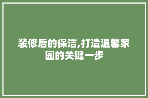 装修后的保洁,打造温馨家园的关键一步 装修后的保洁,打造温馨家园的关键一步 家居设计