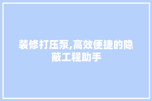装修打压泵,高效便捷的隐蔽工程助手 装修打压泵,高效便捷的隐蔽工程助手 家居装饰