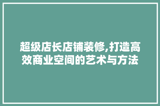 超级店长店铺装修,打造高效商业空间的艺术与方法 超级店长店铺装修,打造高效商业空间的艺术与方法 家居装饰