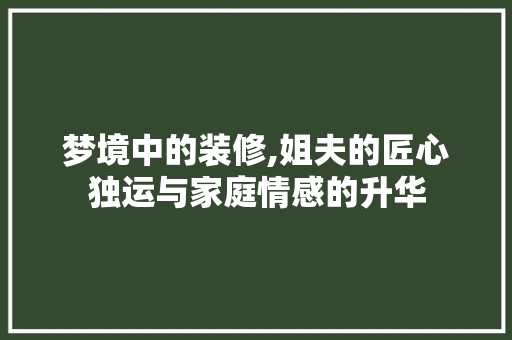 梦境中的装修,姐夫的匠心独运与家庭情感的升华 梦境中的装修,姐夫的匠心独运与家庭情感的升华 装修知识