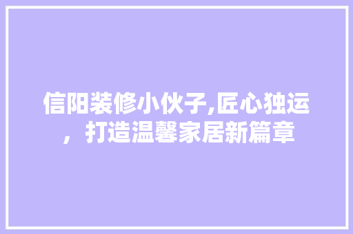 信阳装修小伙子,匠心独运，打造温馨家居新篇章 信阳装修小伙子,匠心独运，打造温馨家居新篇章 家居设计