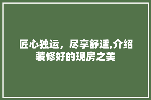 匠心独运，尽享舒适,介绍装修好的现房之美 匠心独运，尽享舒适,介绍装修好的现房之美 家居设计