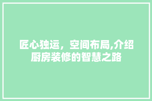 匠心独运，空间布局,介绍厨房装修的智慧之路 匠心独运，空间布局,介绍厨房装修的智慧之路 装修知识