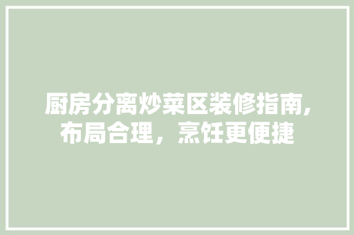 厨房分离炒菜区装修指南,布局合理，烹饪更便捷 厨房分离炒菜区装修指南,布局合理，烹饪更便捷 二手房