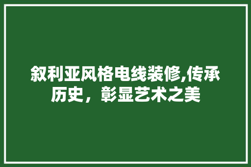 叙利亚风格电线装修,传承历史，彰显艺术之美 叙利亚风格电线装修,传承历史，彰显艺术之美 二手房