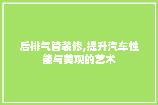后排气管装修,提升汽车性能与美观的艺术 后排气管装修,提升汽车性能与美观的艺术 买房须知
