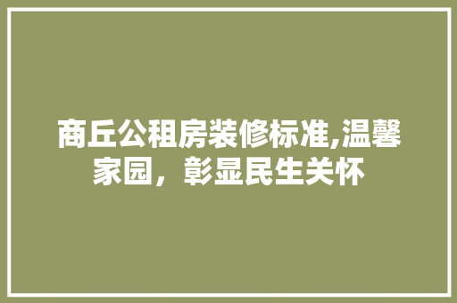 商丘公租房装修标准,温馨家园，彰显民生关怀 商丘公租房装修标准,温馨家园，彰显民生关怀 家居装饰
