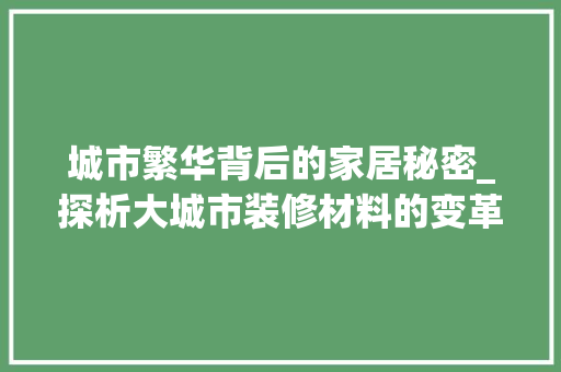 城市繁华背后的家居秘密_探析大城市装修材料的变革与创新 城市繁华背后的家居秘密_探析大城市装修材料的变革与创新 二手房