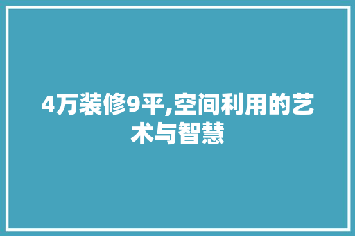 4万装修9平,空间利用的艺术与智慧 4万装修9平,空间利用的艺术与智慧 买房须知