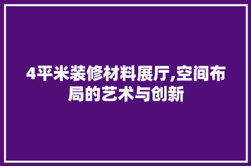 4平米装修材料展厅,空间布局的艺术与创新 4平米装修材料展厅,空间布局的艺术与创新 家居装饰