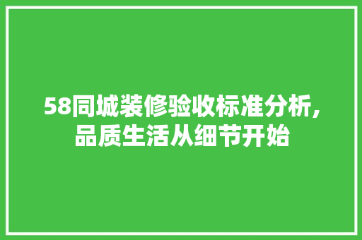 58同城装修验收标准分析,品质生活从细节开始 58同城装修验收标准分析,品质生活从细节开始 买房须知