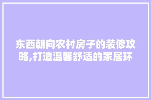 东西朝向农村房子的装修攻略,打造温馨舒适的家居环境 东西朝向农村房子的装修攻略,打造温馨舒适的家居环境 二手房