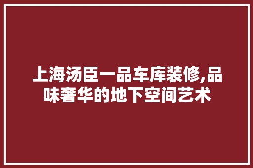 上海汤臣一品车库装修,品味奢华的地下空间艺术 上海汤臣一品车库装修,品味奢华的地下空间艺术 家居设计