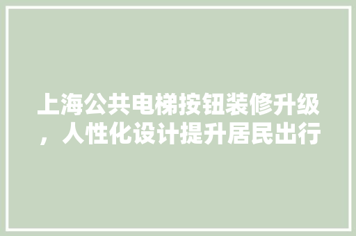 上海公共电梯按钮装修升级，人性化设计提升居民出行体验 上海公共电梯按钮装修升级，人性化设计提升居民出行体验 二手房
