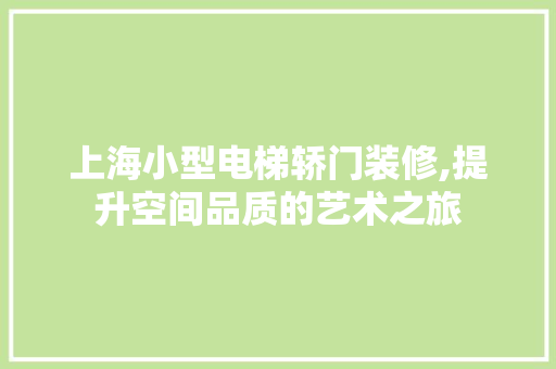 上海小型电梯轿门装修,提升空间品质的艺术之旅 上海小型电梯轿门装修,提升空间品质的艺术之旅 装修知识