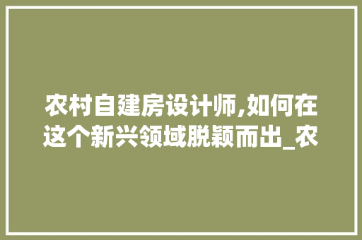 农村自建房设计师,如何在这个新兴领域脱颖而出_农村自建房设计师怎么找