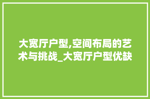 大宽厅户型,空间布局的艺术与挑战_大宽厅户型优缺点