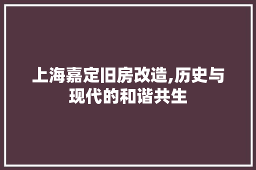 上海嘉定旧房改造,历史与现代的和谐共生 买房须知