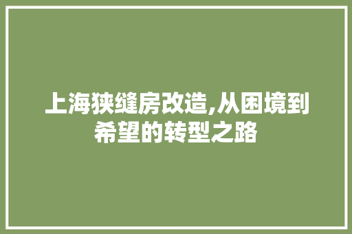 上海狭缝房改造,从困境到希望的转型之路 装修知识