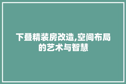 下叠精装房改造,空间布局的艺术与智慧 买房须知
