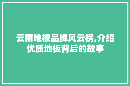 云南地板品牌风云榜,介绍优质地板背后的故事