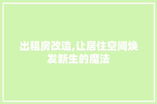 出租房改造,让居住空间焕发新生的魔法 买房须知
