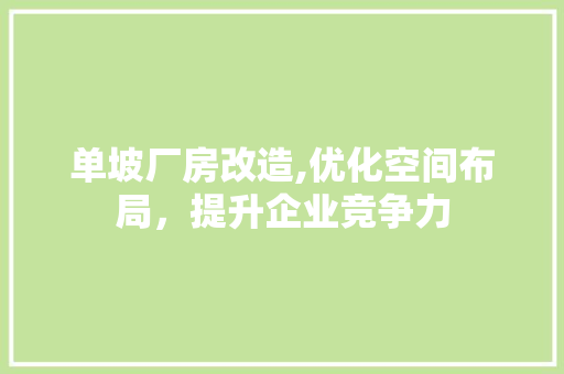 单坡厂房改造,优化空间布局，提升企业竞争力