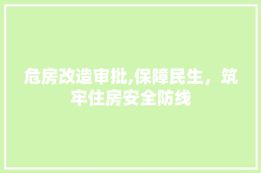 危房改造审批,保障民生，筑牢住房安全防线 家居设计
