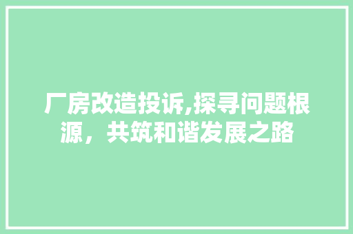 厂房改造投诉,探寻问题根源，共筑和谐发展之路