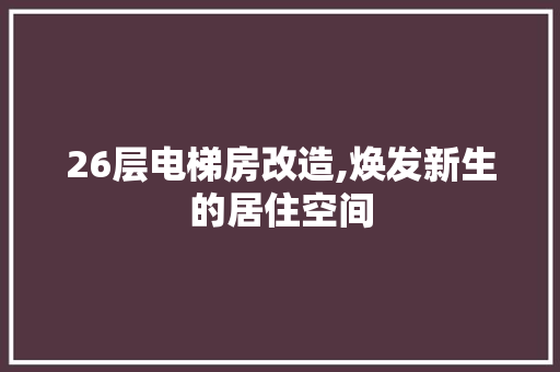 26层电梯房改造,焕发新生的居住空间，电梯房26楼怎么样。