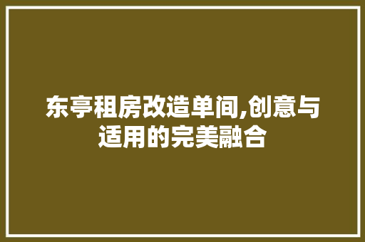 东亭租房改造单间,创意与适用的完美融合 家居设计