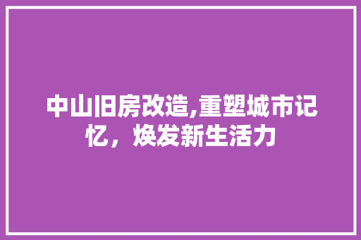 中山旧房改造,重塑城市记忆，焕发新生活力 装修知识