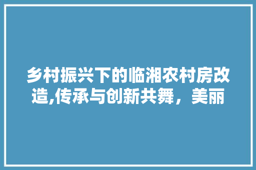 乡村振兴下的临湘农村房改造,传承与创新共舞，美丽家园焕新颜 二手房