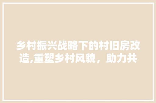 乡村振兴战略下的村旧房改造,重塑乡村风貌，助力共同富裕