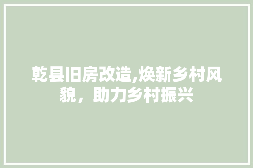 乾县旧房改造,焕新乡村风貌，助力乡村振兴
