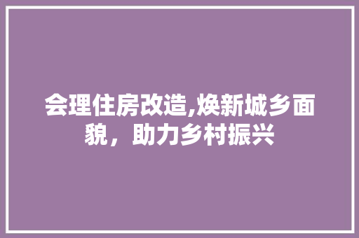 会理住房改造,焕新城乡面貌，助力乡村振兴