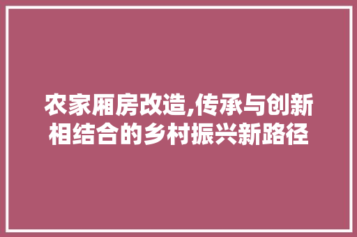 农家厢房改造,传承与创新相结合的乡村振兴新路径