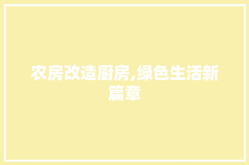 农房改造厨房,绿色生活新篇章