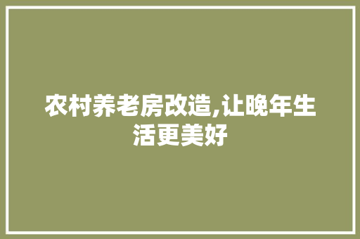 农村养老房改造,让晚年生活更美好