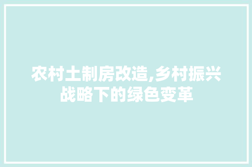 农村土制房改造,乡村振兴战略下的绿色变革 买房须知