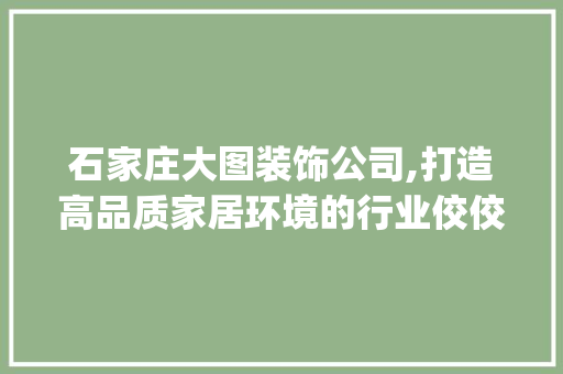石家庄大图装饰公司,打造高品质家居环境的行业佼佼者_石家庄大图装饰公司电话